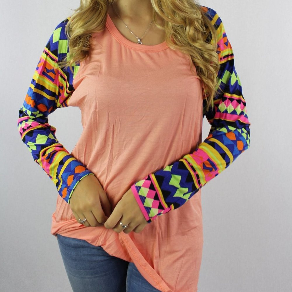 Multi Color Printed Sleeve Round Neck Top